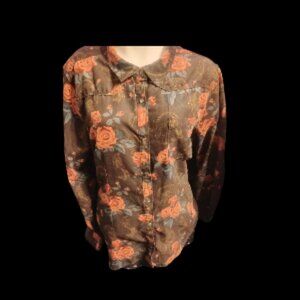 Floral Button Down Shirt - Brown and Orange